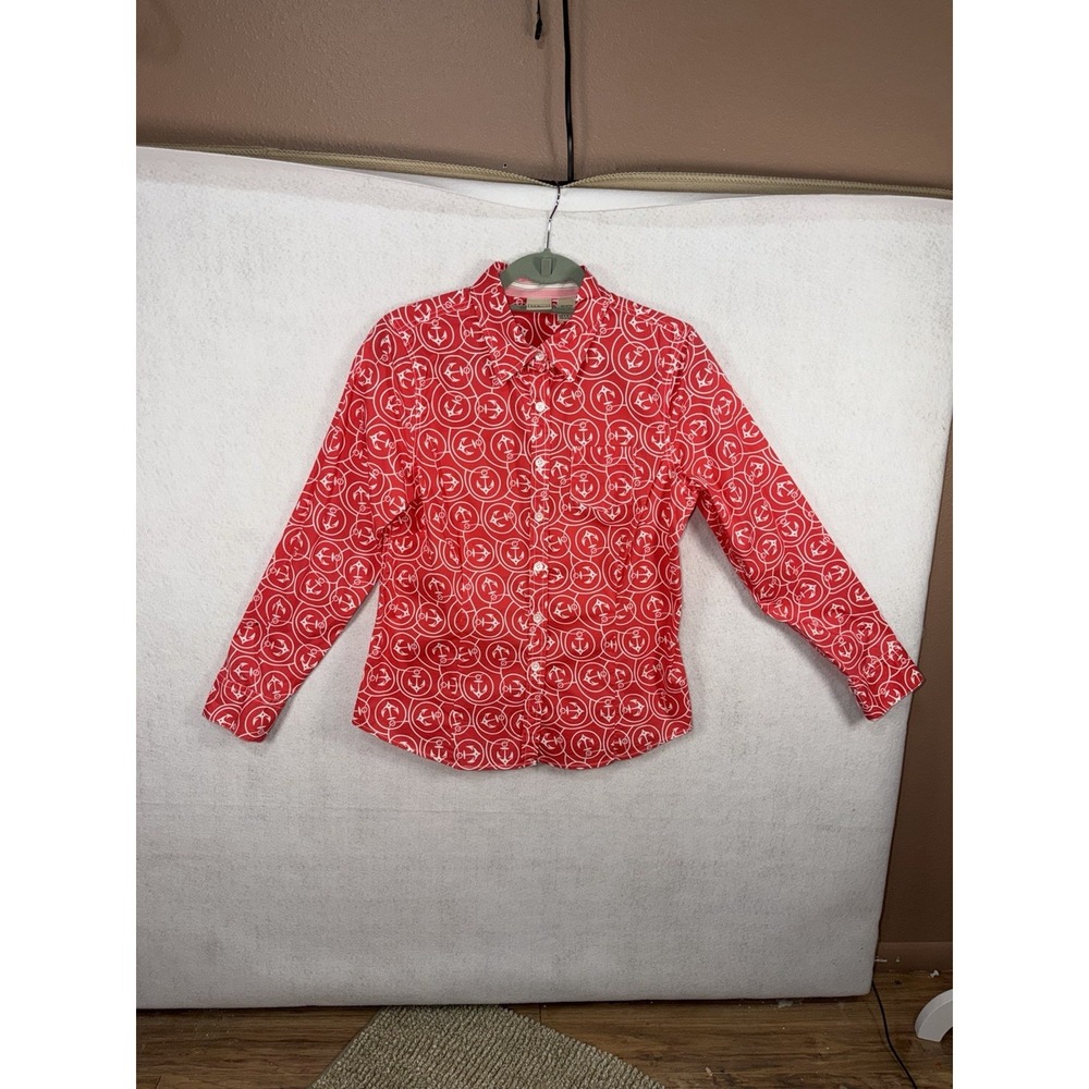 LL Bean Long Sleeve Women's Anchor Dress Shirt Size Medium
